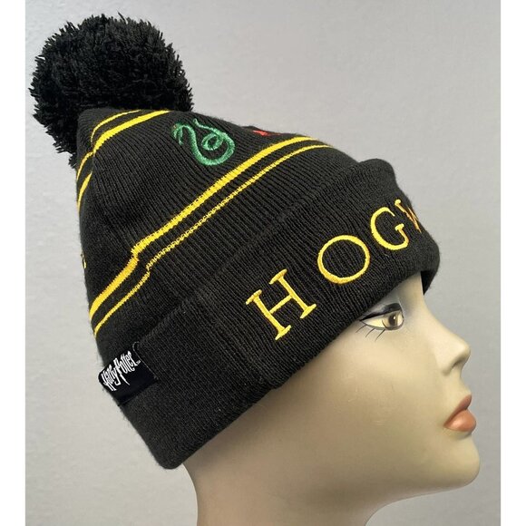 Adult ONE SIZE Black Embroidered HARRY POTTER Hogwarts Pom Pom WINTER CAP Beanie - Picture 2 of 8
